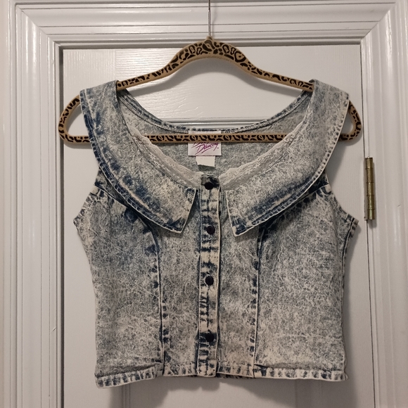 Vintage Dirty Dancing 1987 Acid washed Crop Sleeveless denim vest  small - Picture 14 of 15